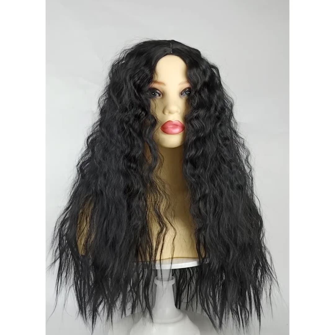 New wig female African small curly afro black long curly hair chemical fiber high temperature silk chemical fiber head cover
