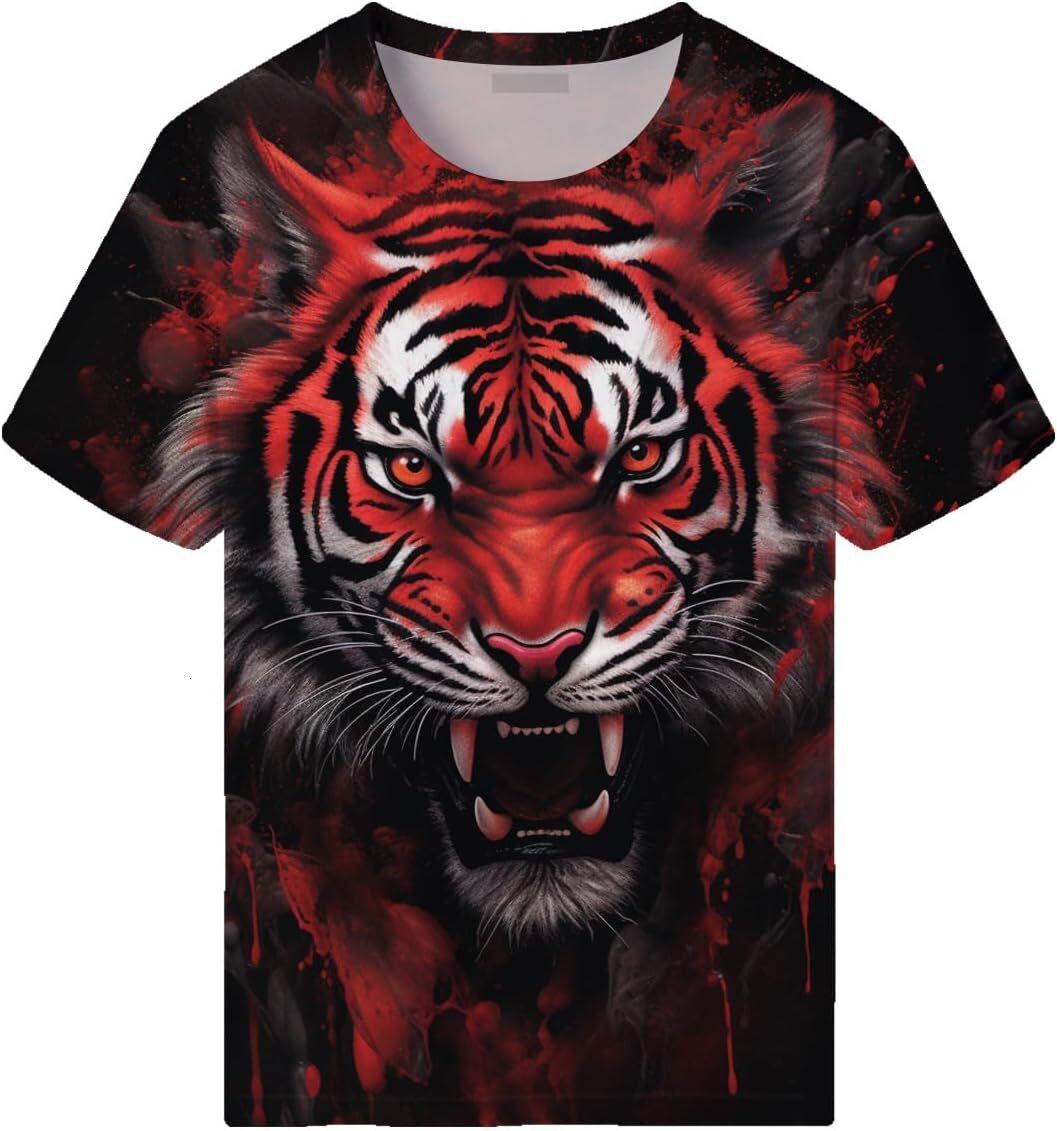 Mens T shirt Men's Tiger Pattern T-Shirt Casual Graphic Short Sleeve Shirts tee Casual tops summer clothes Fashionable and breathable