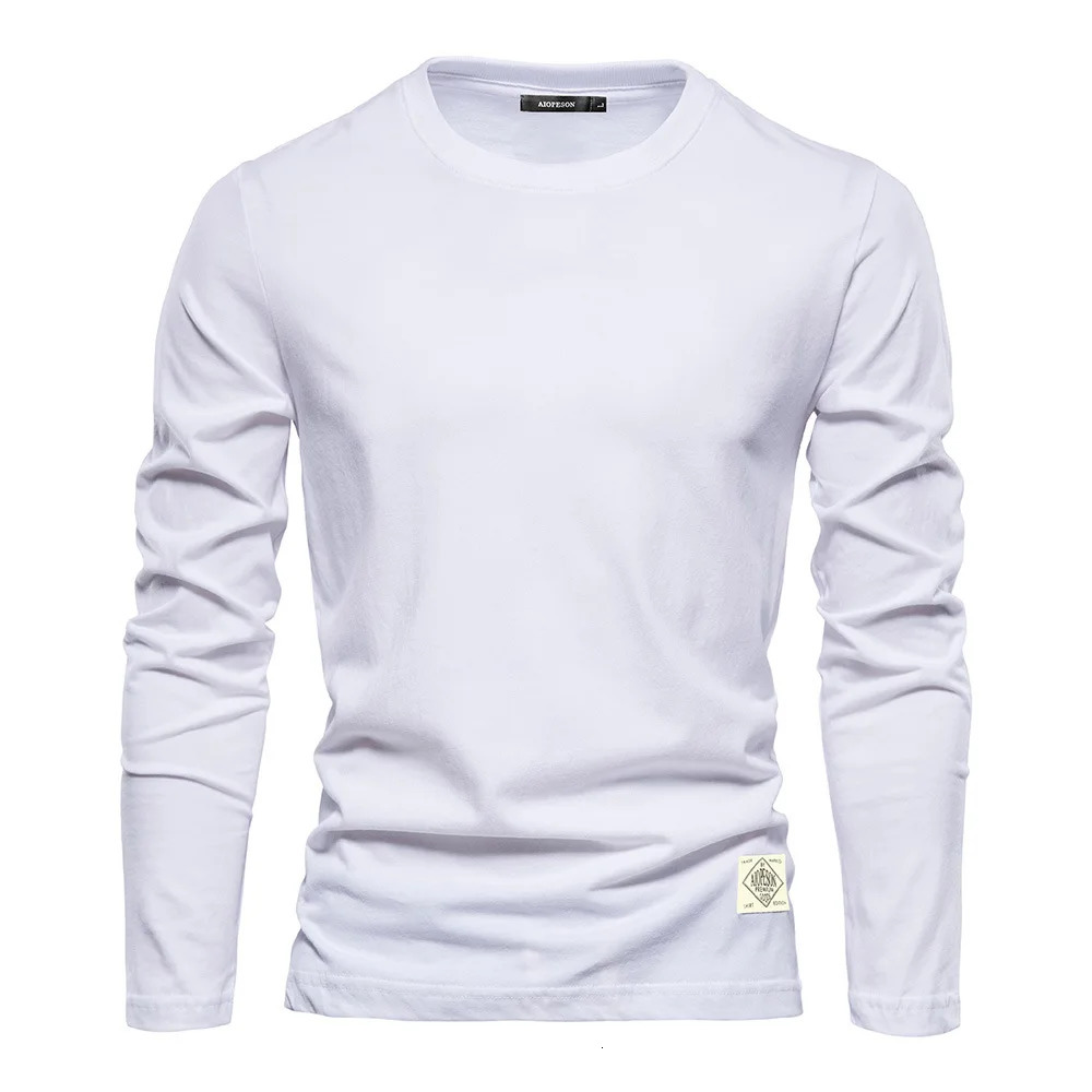 Autumn 100% pure cotton long sleeved mens solid casual mens T-shirt high-quality mens top classic mens T-shirt 241023