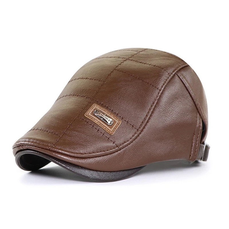 Autumn Winter Men Beret Hat Real Leather Flat Cap Male Adjustable High Quality Fashion Warm Mens Retro Caps 2024 241010