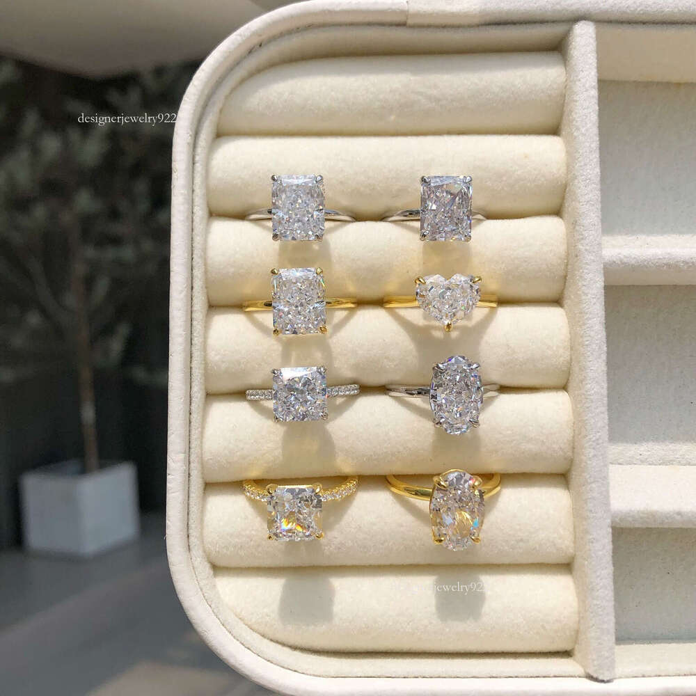 Wholesale Vvs Moissanite Engagement Rings Women 925 Silver 10K 14K 18K Solid Gold Emerald Radiant Oval Cut Diamond Rings