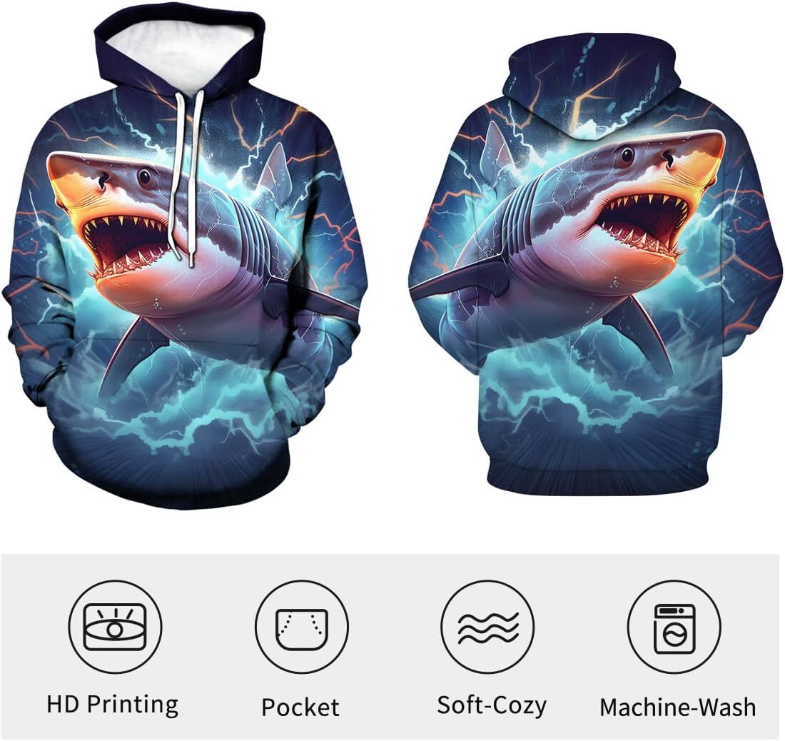 Hoodie for Mens Womens Mens 3D Printing Colorful Shark Cool Graphic Hoodie Hoodies Marine Organism Hooded Sweatshirts Graphic Hip hop Warmth