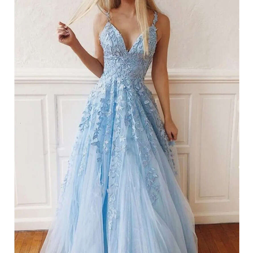 Lace Prom Charming Tulle Sexy A E V-Neck Spaghetti Straps Appliques Or-Length Evening Gowns Bridesmaids Dresses Plus Size ppliques vening