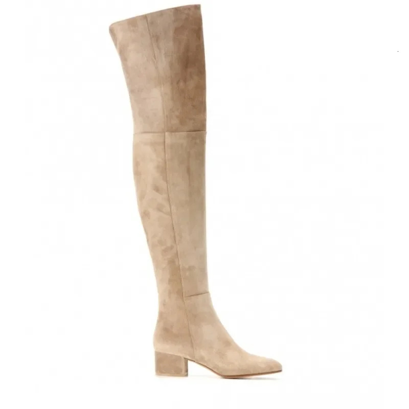 Autumn/Winter Knee Fashion Sleeve Boots European and American Round Head Middle Heel Artificial Plush Boots 250225