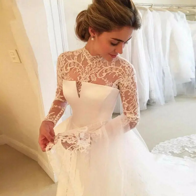 Long Sleeves Vintage Wedding Dresses 2025 Court Train Lace Satin Open Back A-Line Bride Gown Elegant Vestido De Novia