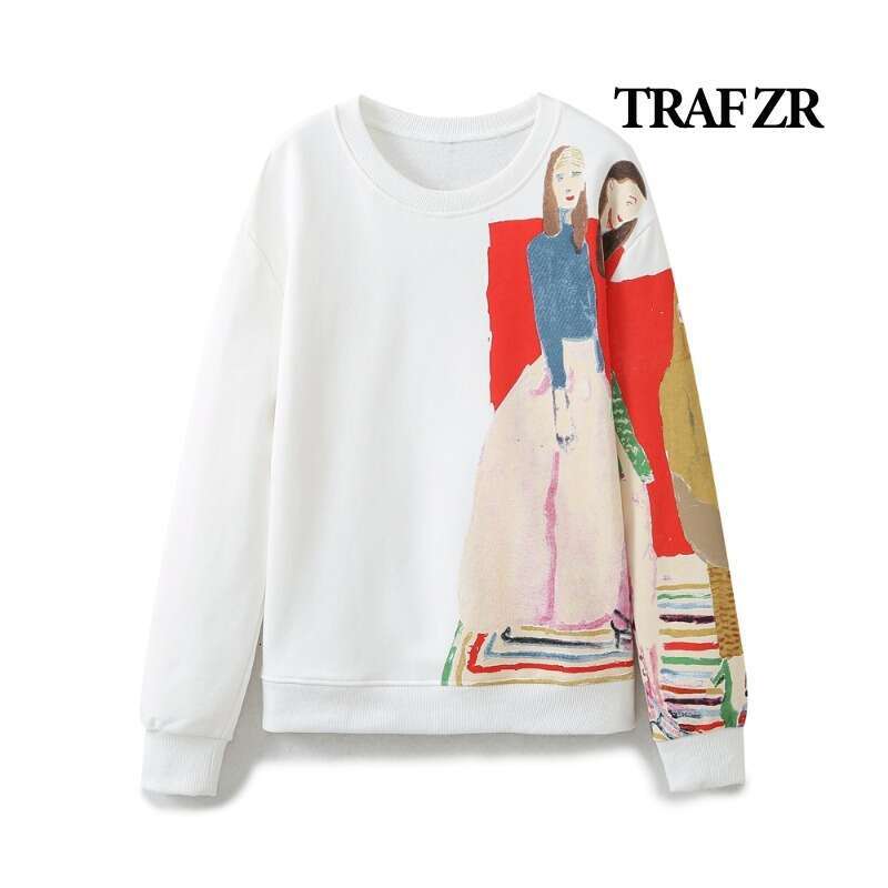High end ZR TRAF Women Sweatshirts New in O Neck Long Sleeve Pullover Y k Streetwear Harajuku Fashion Cotton Sweatshirt Woman Harajuu