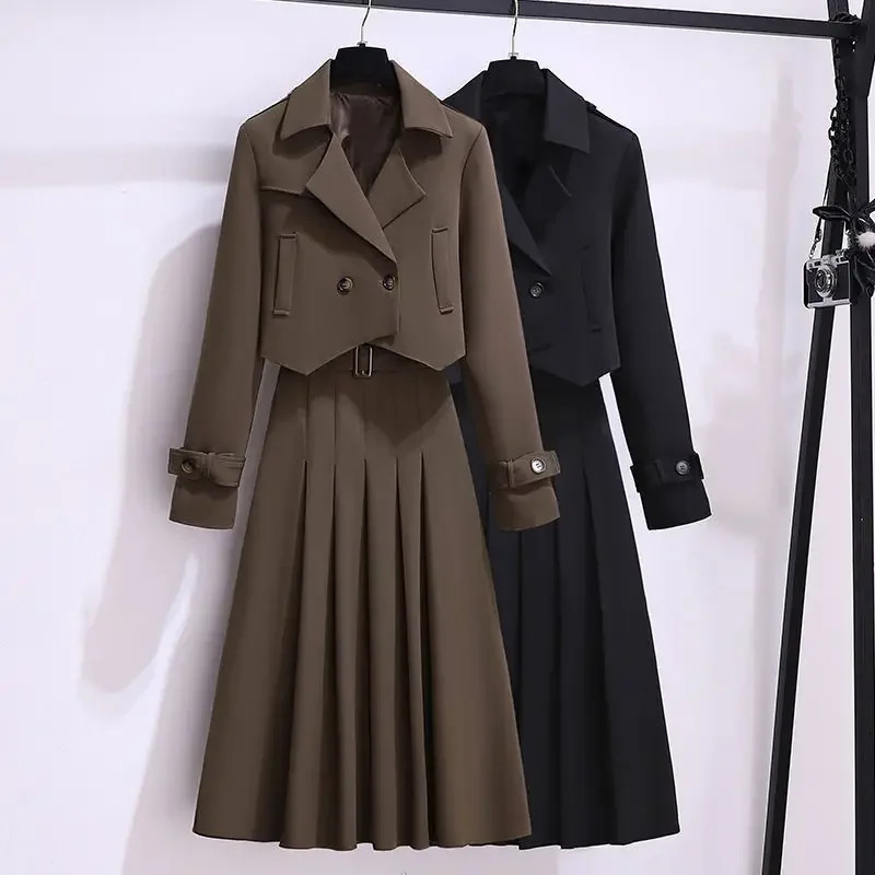 Plus size womens clothing set jacket skirt 2-piece set autumn French womens emotional set 241023