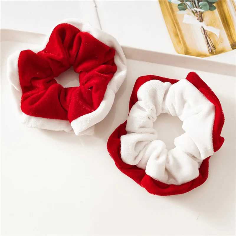 Newest Vintage Red Christmas Scrunchies for Women Classic White Velvet Fur Fashion Hair band Hair Rope Party Dress WholesaleX241021