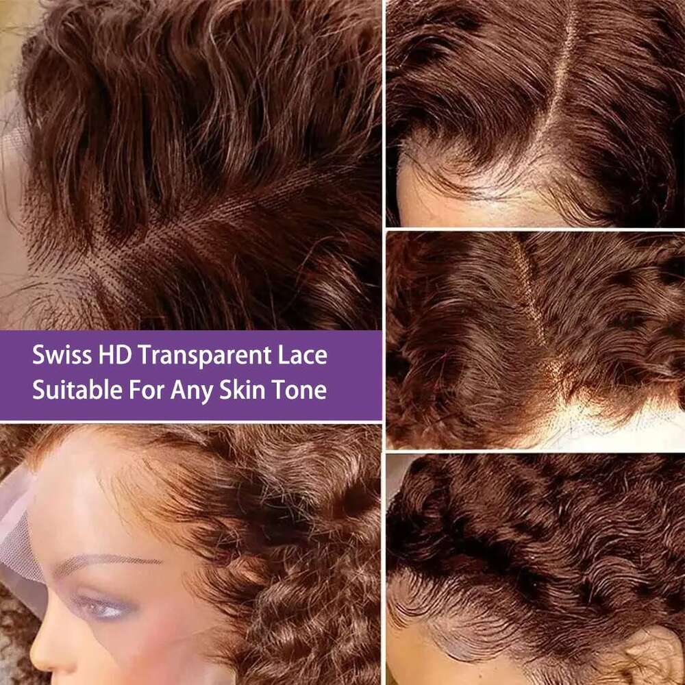 Chocolate Brown Short Kinky Curly Bob Wig 13x4 HD Lace Frontal Deep Wave Human Hair Wigs 4# Colored Pre Plucked Natural Remy Wig