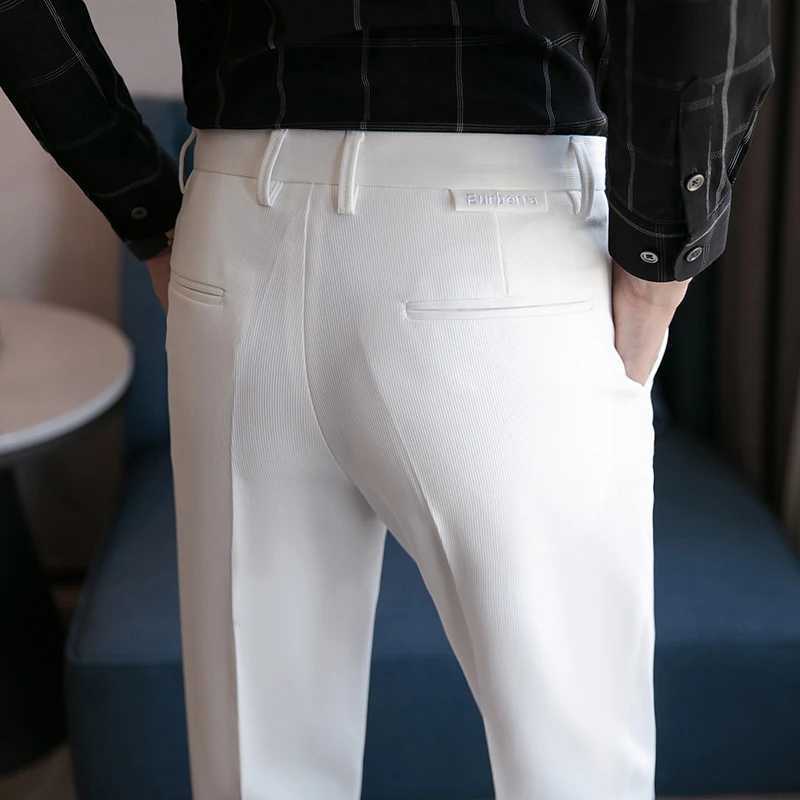 2023 New Mens Slim Fit Business Dress Pants for Men Suit Pants Ankle Length Men Summer Formal Suit Trousers Black White GrayX241023