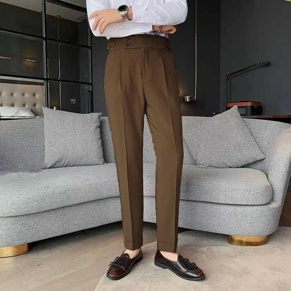 Young Style Men Business Pants Formal Straight Leg Pants Slim Fit High Waist Vintage Pockets Long Trousers Formal Suit TrousersX241023