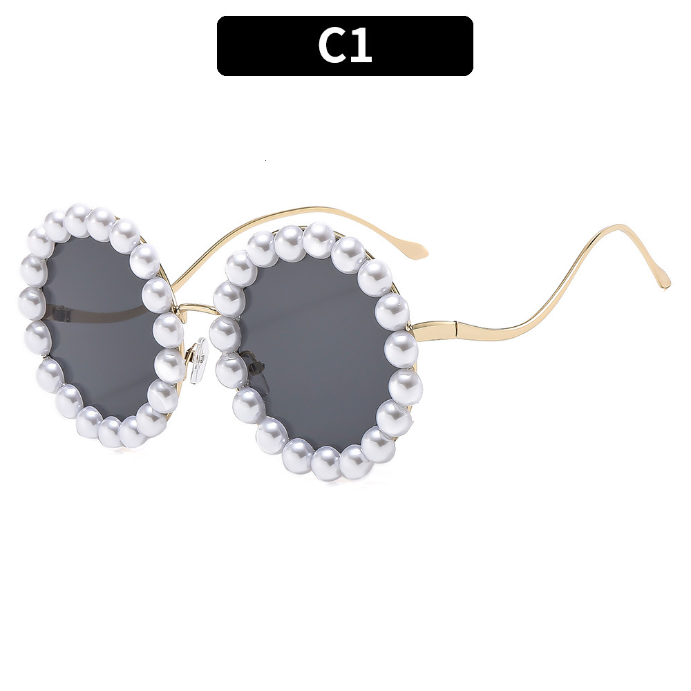 Personalized round frame high-end pearl luxurious and elegant sunglasses