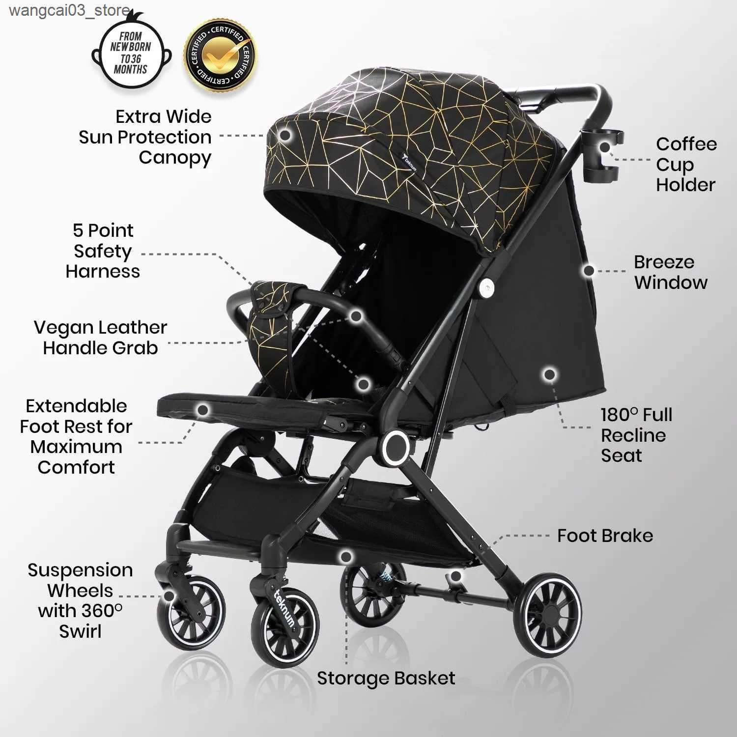 Strollers# Lightweight Baby Stroller with Large Canopy Double Brake Travel Stroller for Airplane One-hand Folding Stroller Sit and Lying L240910