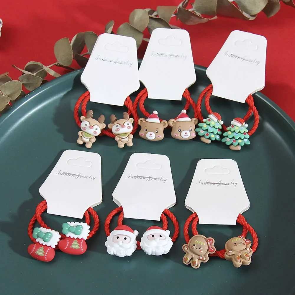 2Pcs Girls Christma Hair Bands Elastic Scrunchie Ponytail Ties Rubber Band Hair Accessories Cartoon Cute Baby Headwear Ring GiftX241022