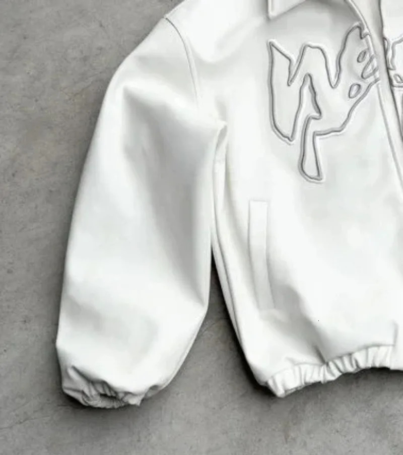 Mens jacket Y2K hip-hop retro letter embroidery Harajuku fashion leather jacket long sleeved zipper jacket streetwear 241023