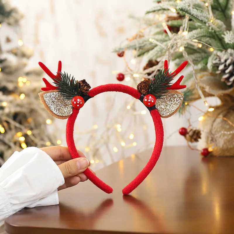 Christmas Headband Reindeer Antlers Horn Flower Hair Band Clasp Headwear for New Year Kids Adult Halloween Cosplay Deer SuppliesX241021