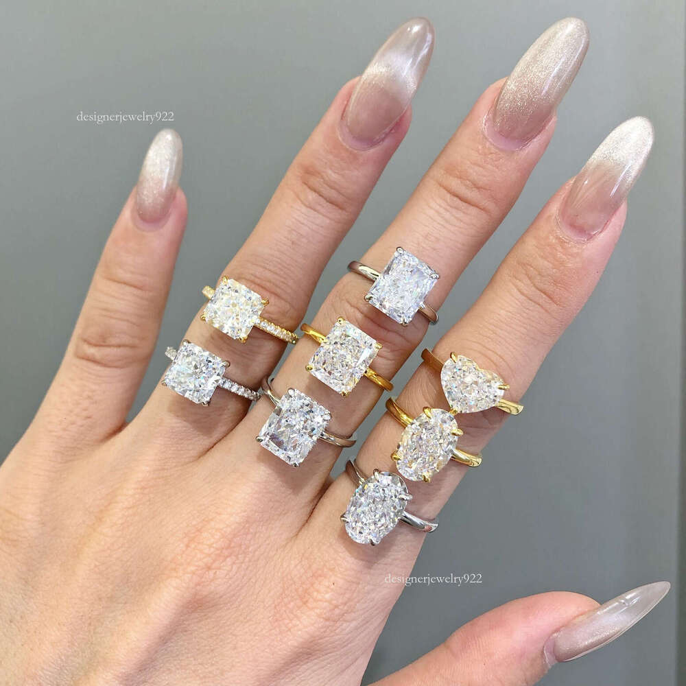 Wholesale Vvs Moissanite Engagement Rings Women 925 Silver 10K 14K 18K Solid Gold Emerald Radiant Oval Cut Diamond Rings