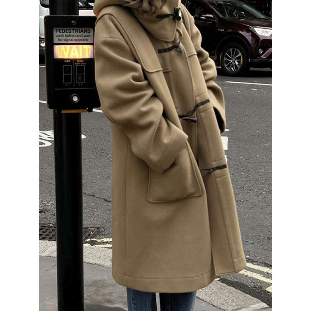 Rose Double-Sided Cashmere Fashion Horn Button Hooded Winter Female Long New Temperament Wool Coat Women