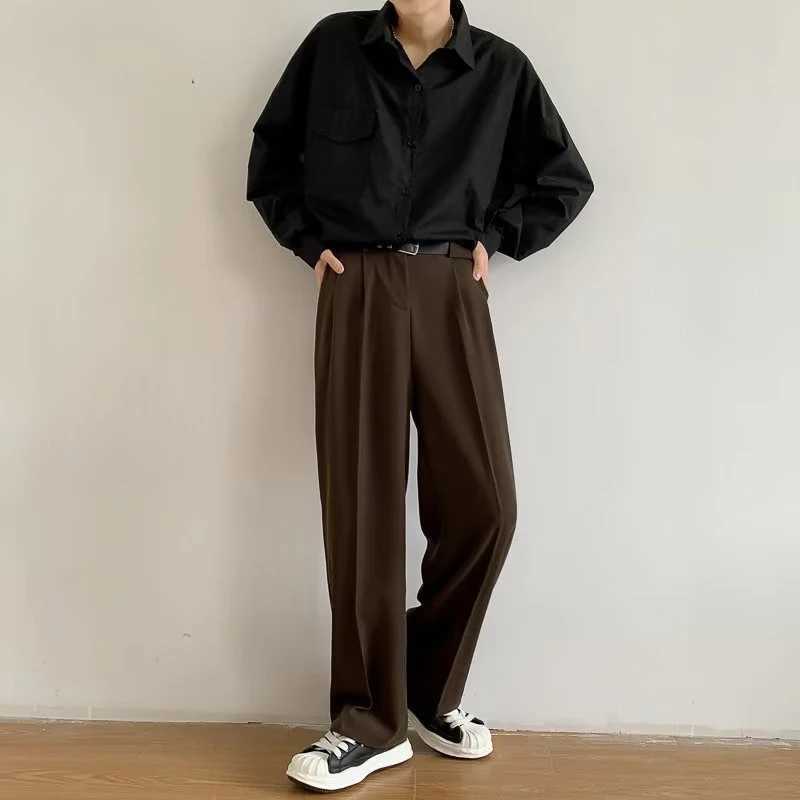 Brown Black Suit Pants Men Fashion Social Mens Dress Pants Korean Loose Straight Wide Leg Pants Mens Office Formal TrousersX241023