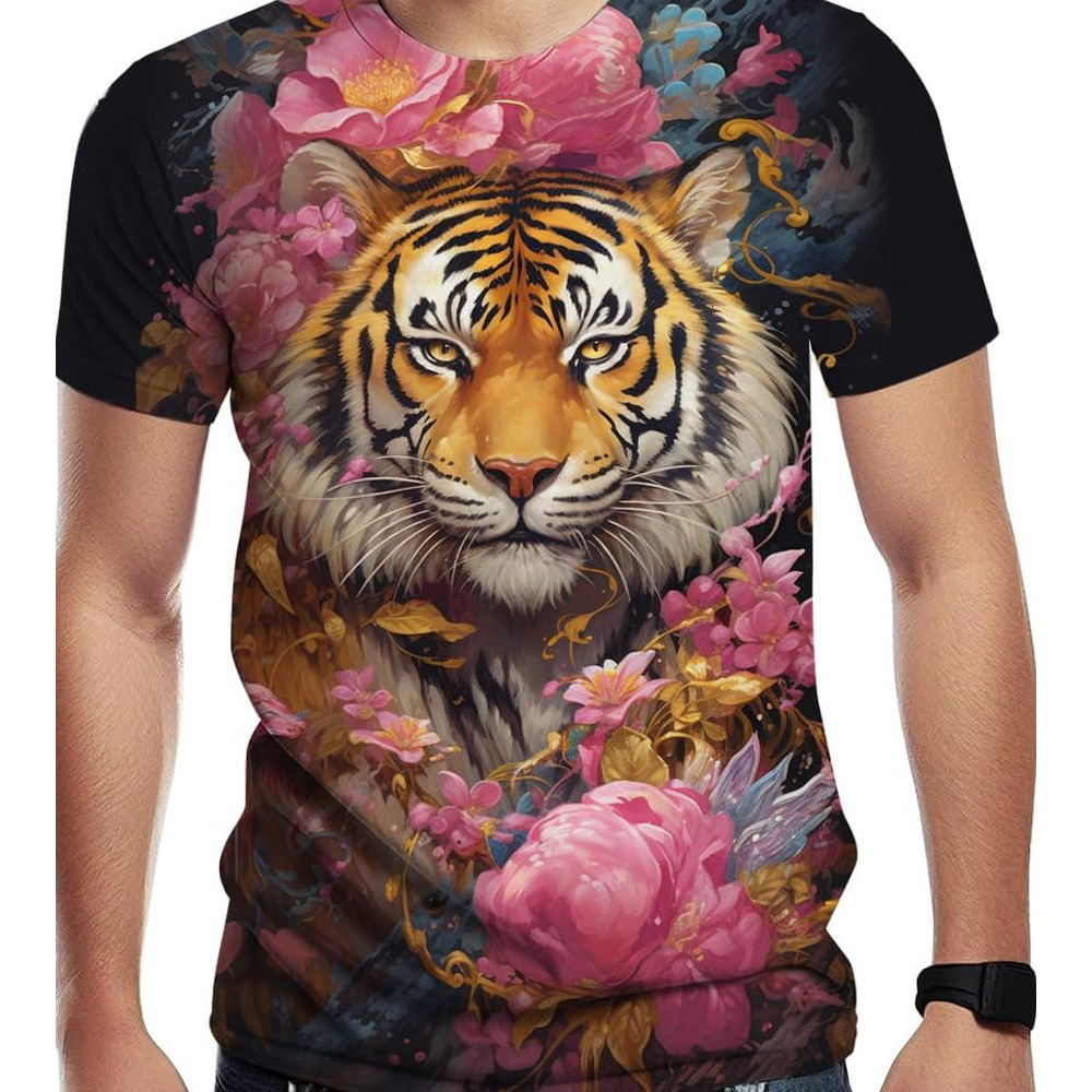 Mens T shirt Men's White Tiger T-Shirt 3D Funny Tiger Roar Tees Tops Summer Fashion Short-Sleeved Shirt tee Casual tops summer clothes