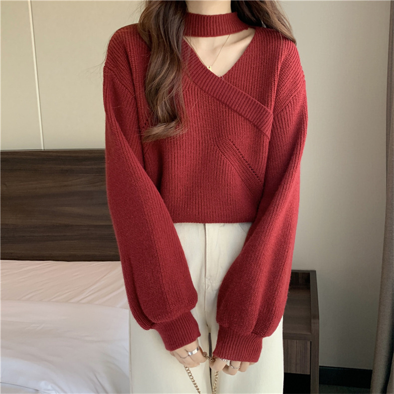 Ddmytoys Red Neck For Autumn Winter Women Clothing New Design A Sense Of Caution Knitted Sweater With Bottom Layer And Korean Version Top F1023#38