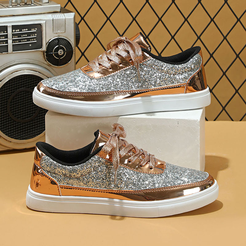 Spring and autumn trend casual thick soled board shoes new bright face fashion women's shoes low top lace-up flat shoes couple fashion sneaker