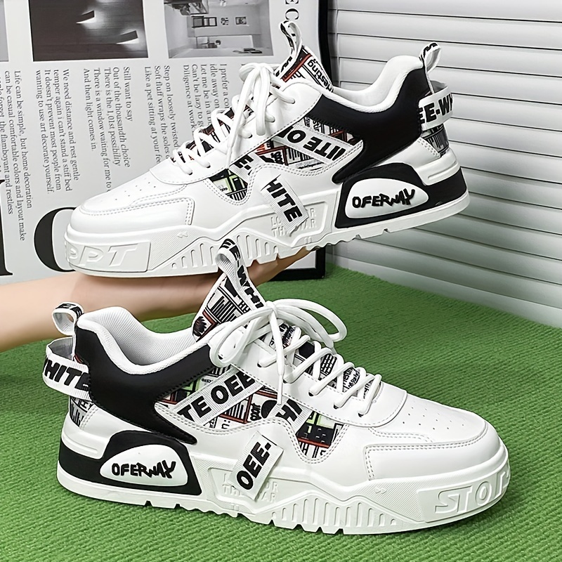 Men S Fashionable Thick Soled Skateboard Shoes With Letter Pattern Anti Slip Suitable For Outdoor Walking Jogging Traveling And All Seasons