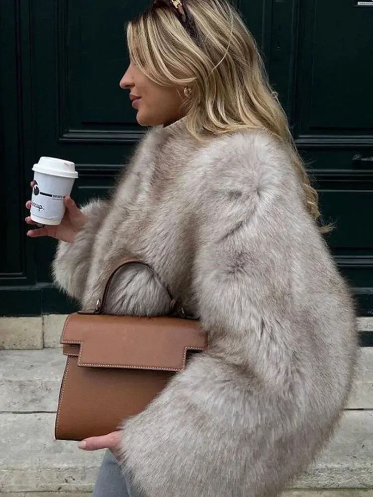 2024 Winter Fashion Fluffy Faux Fur Coat For Women Elegant Loose Long Sleeve Jacket Female Thick Lady Outwear High Street