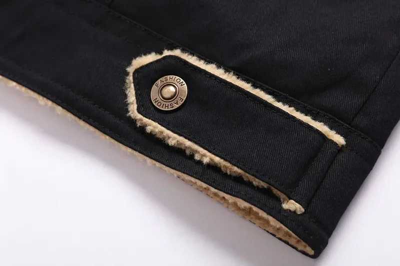 Winter mens thick warm cargo jacket with collar high-quality mens lining wool thick jacket mens bomber jacket American 3XL mens clothing X241023