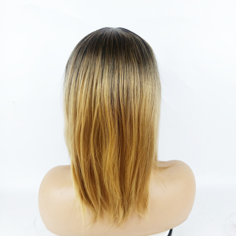 African fashion black gradient brown bob middle part short straight hair chemical fiber headpiece