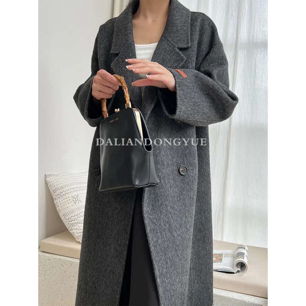 Rose Gray Double-Sided Cashmere New Winter Korean Comfort Rabbit Fashion Long Loose Wool Coat Women