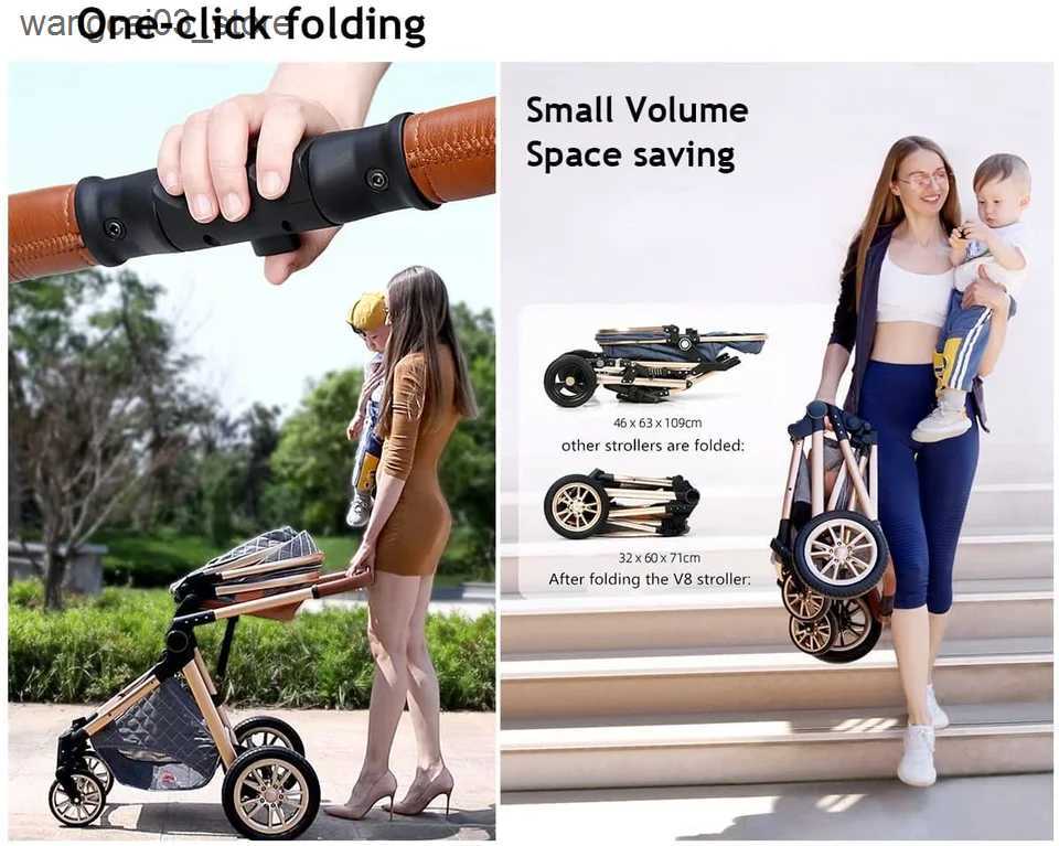 Strollers# New Baby Stroller 3 in 1 High Landscape Stroller Reclining Baby Carriage Foldable Stroller Baby Bassinet Puchair Newborn L240910