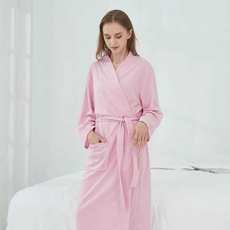 Mens waffle bath sauna clothing Womens thin pajamas Long couple family clothing Hotel bathroom Mens comfortable casual pajamas W241023