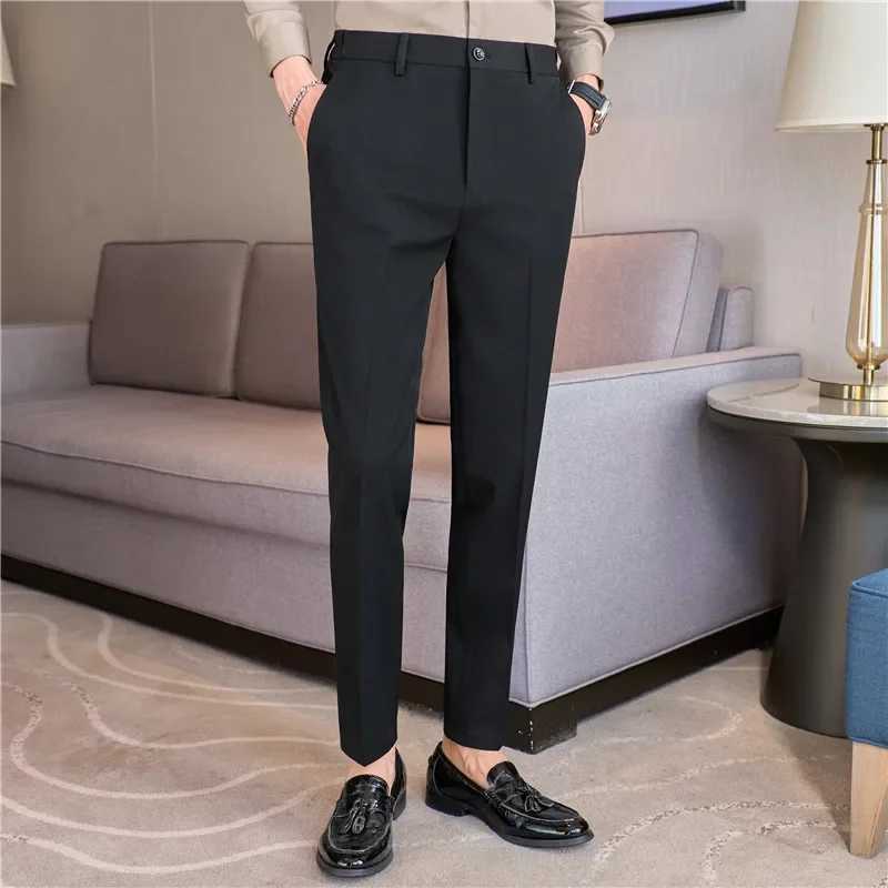 Men Suit Pants 2024 Autumn New British Style Elastic Waistband Slim Fit Solid Business Casual Formal Dress Trousers Men ClothingX241023