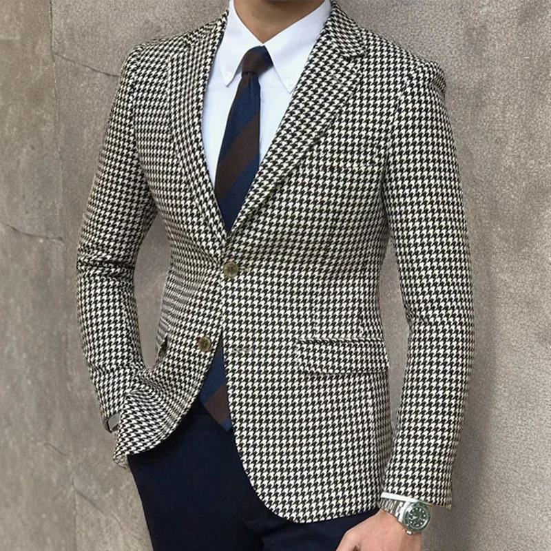 Houndstooth Plaid mens casual jacket one-piece suit jacket double-sided slotted slim fit mens jacket fashion inventory 241023