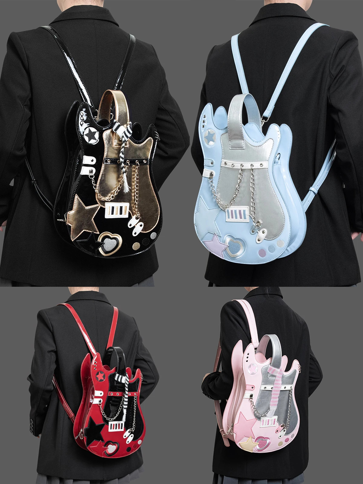 HIATUS original silver pink guitar bag creative contrasting color cute scarf shoulder cross backpack sweet love bag 241023