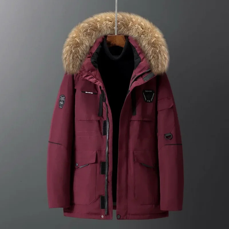 winter mens hooded fur collar duck down jacket high-quality mens casual warm jacket windproof and waterproof winter jacket 4X 241022