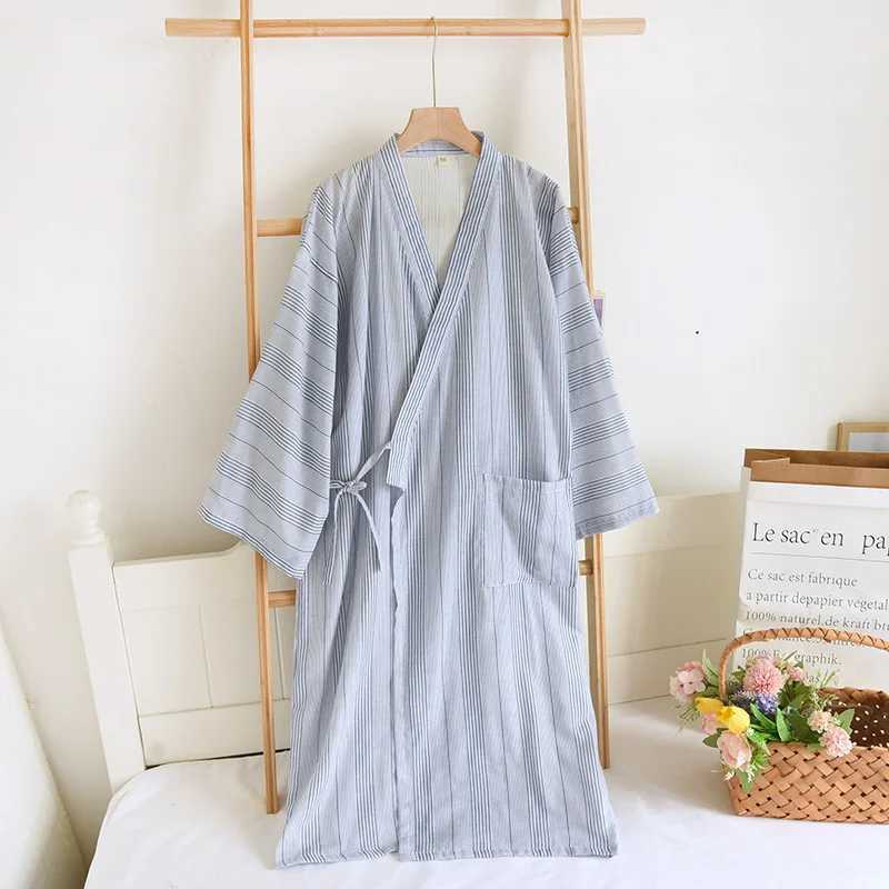 2024 couple summer sleepwear Japanese kimono robe pure cotton striped printed mens home clothing womens Spcoat home clothing W241023
