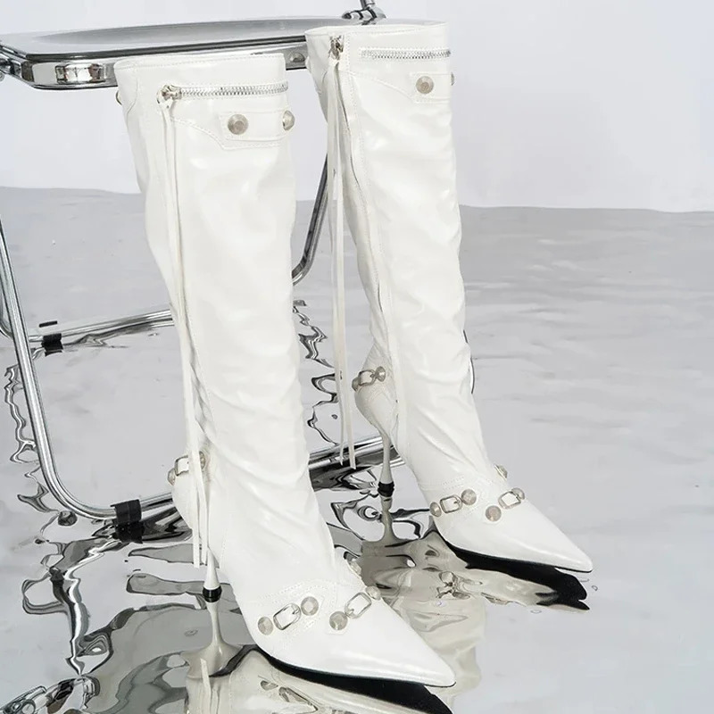 Womens sexy boots Pointed Toe high heels autumn new item slim high heels designer knee high Zapatos unprinted Chelsea boots pump 241020