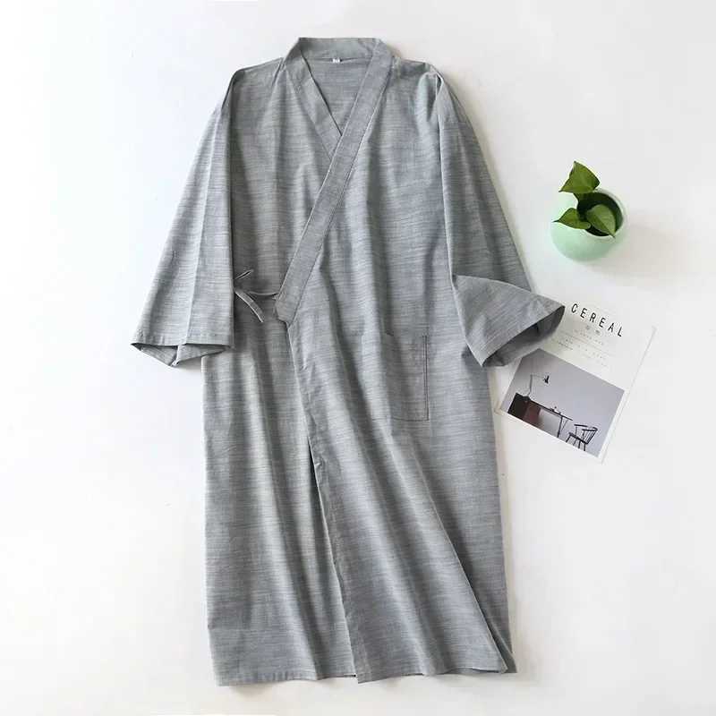 New 2024 Mens Casual Cotton Thread Sleepwear Solid Soft Spwear Mens Bathrobe Japanese Kimono Cotton Sleepwear Mens Sleepwear W241023