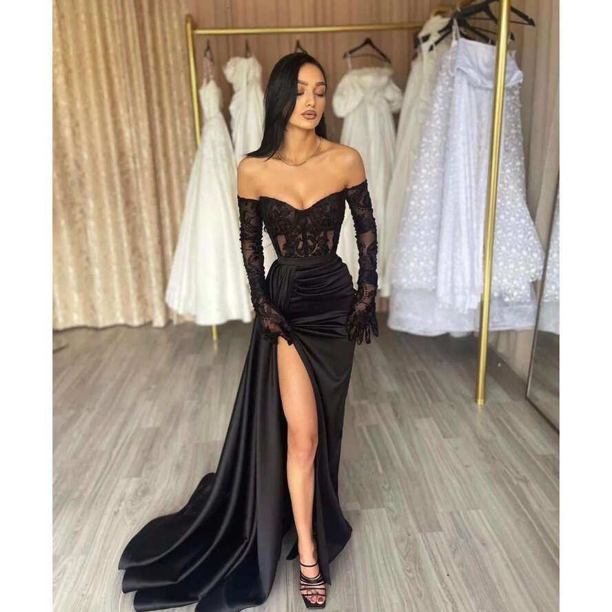 Black Evening Sexy Split Dresses A E Sweetheart Lace Appliques Satin Prom Gowns Women Formal Ocn Vestidos Bc16794 ppliques