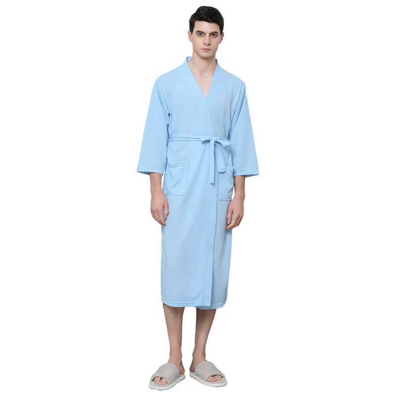 Waffles transparent bathroom mens summer thin robe shower plain weave dress knee length breathable evening gown W241023