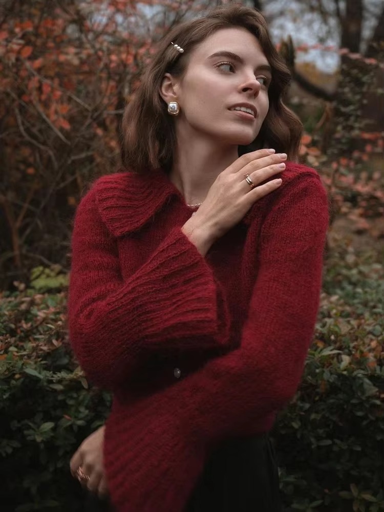Women Turndown Collar Flare Sleeve Solid Cardigan Chic Single-Breasted Female Casual Knitwear Autumn Commute Lady Cardigans