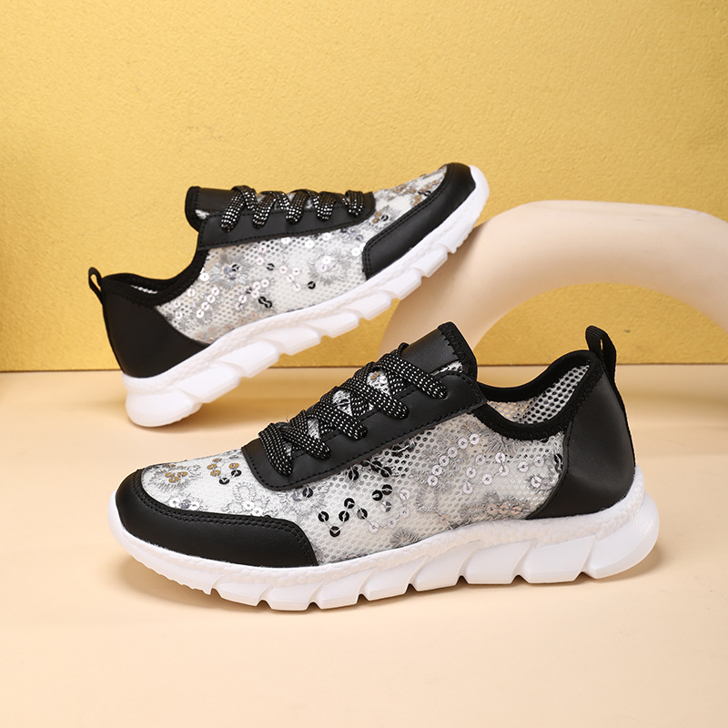 Mesh glitter new sports women's shoes spring and summer hollow breathable fashion lacing light Sneaker