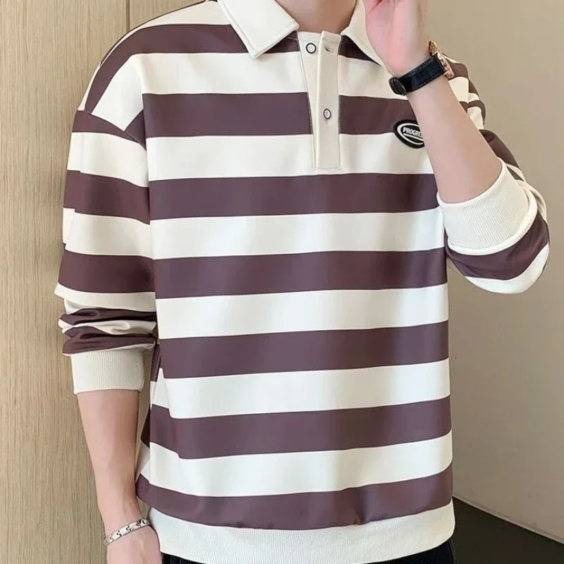 T Polo Shirts for Men Stripe Green Male Clothes Sweatshirts Normal Tops Aesthetic Korean Autumn Y2k Bulk 2024 Tee Sale It 241010