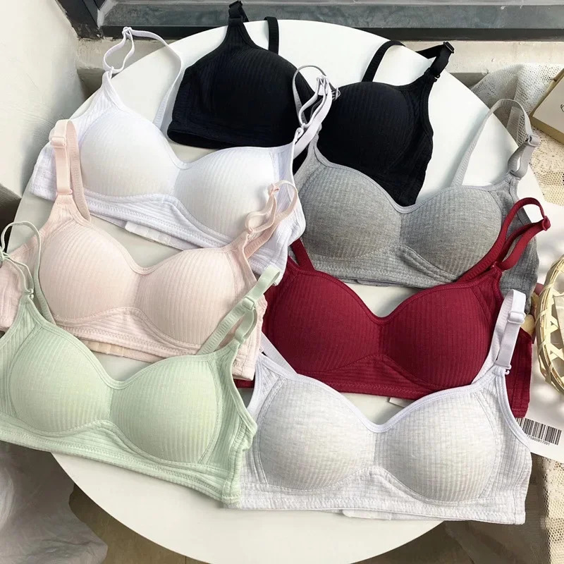 2025 New Designer Women s Stitching Cotton Underwear fashion Summer Thin AB Cup Bra Wireless Comfort V Push Up Gerie