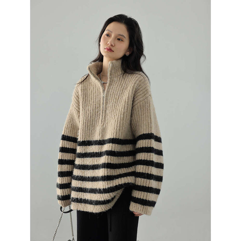 CHIC VEN Women's Sweaters Turtleneck Zipper Contrast Stripe Jumpers Thickened Pullovers Warm Female Coat Autumn Winter 2022