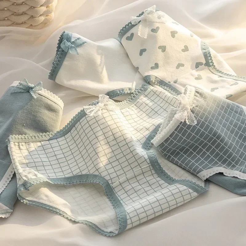 2025 New designer s sweet bow blue cute girl underwear soft trend and breathable cotton underwear sexy girl underwear