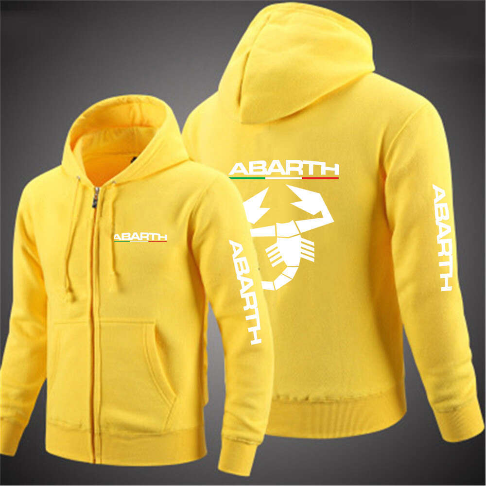 High end Men New Abarth Solid Color Zip Up Pocket Oversized Harajuku Korean Sweatshirts Long Sleeve Hooded Streetwear Casual Top