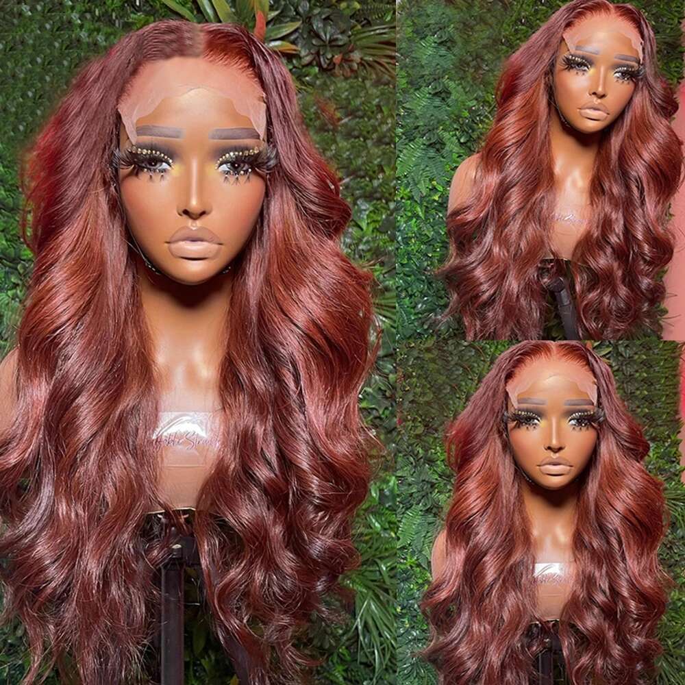 13x6 Reddish Body Wave Front for Women Brown Colored Human Hair Wig 13X4 Hd Lace Frontal Wigs 250%